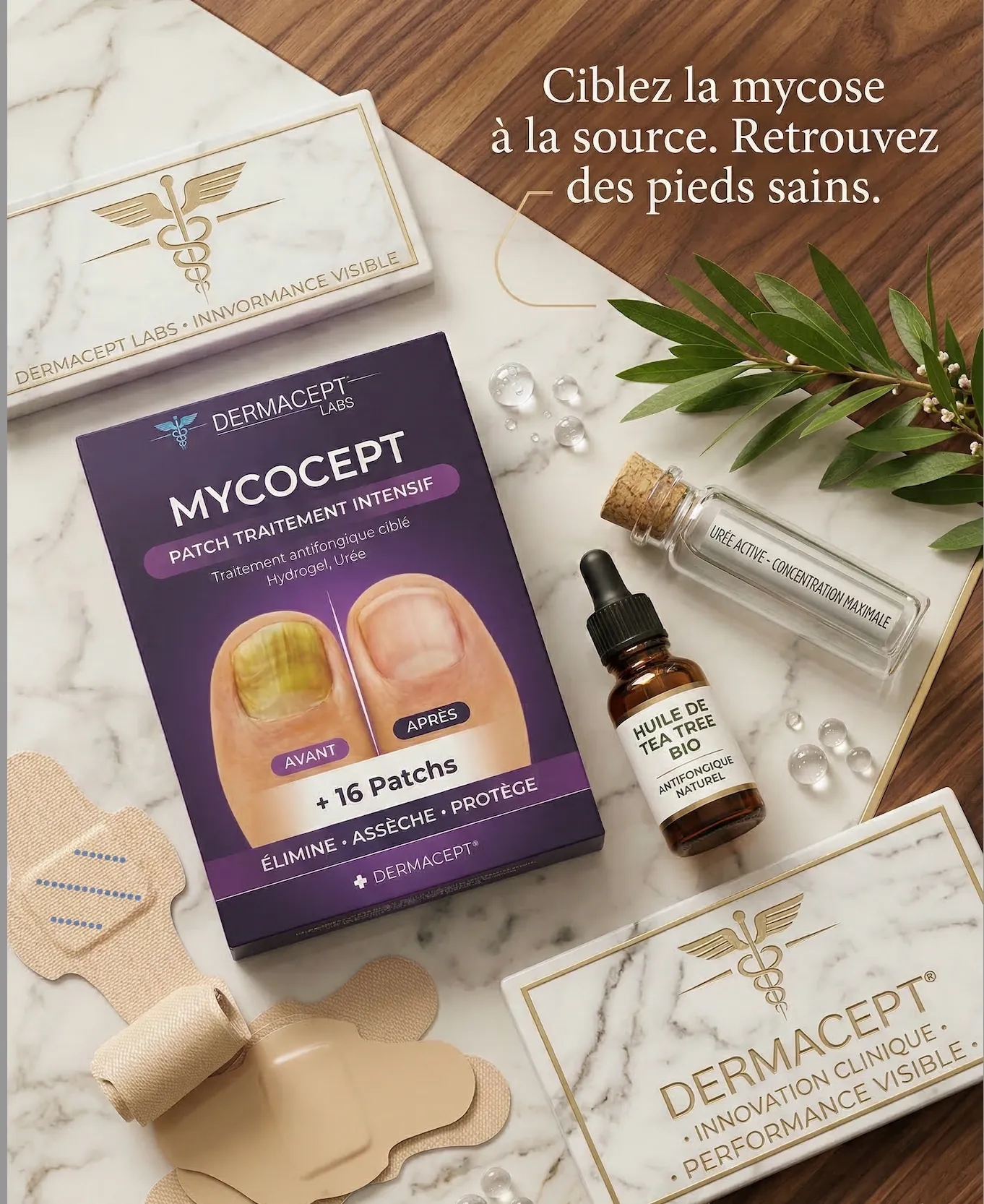 Composition Mycocept — patchs à l'hydrogel et à l'urée